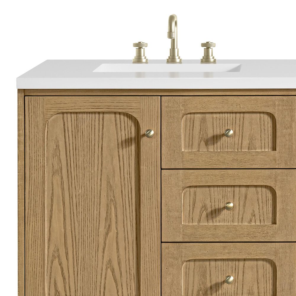 James Martin Vanities Laurent 60&quot; Double Bathroom Vanity in Light Natural Oak with 3 cm White Zeus Quartz Top and Rectangular Sinks, , large