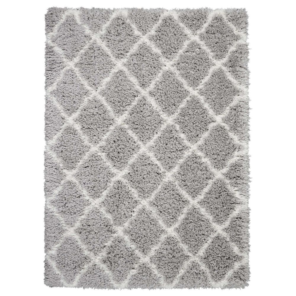 Nourison Luxe Shag LXS02 9" x 12" Grey and Ivory Area Rug, , large