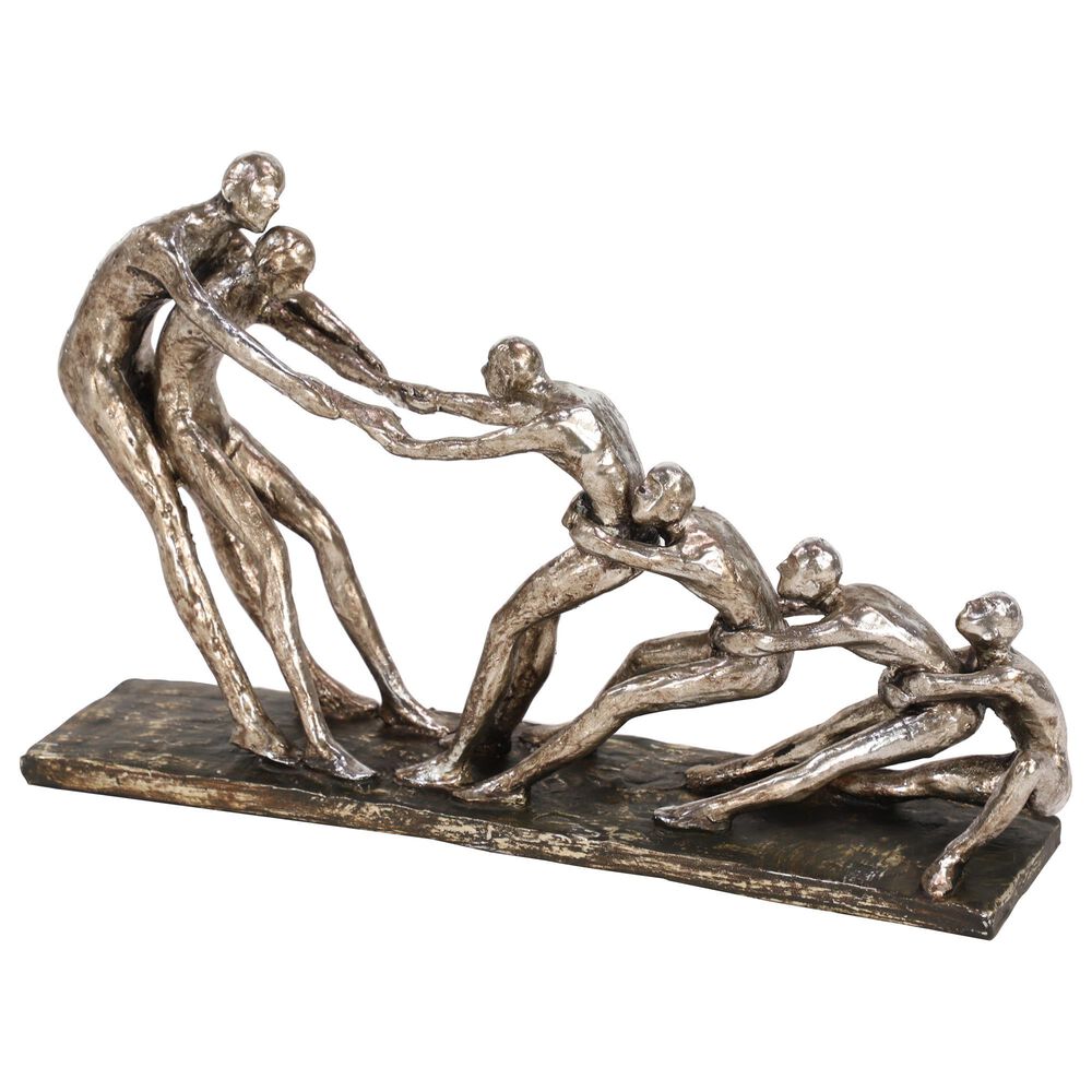 Maple and Jade Tug of War Human Sculpture in Silver, , large
