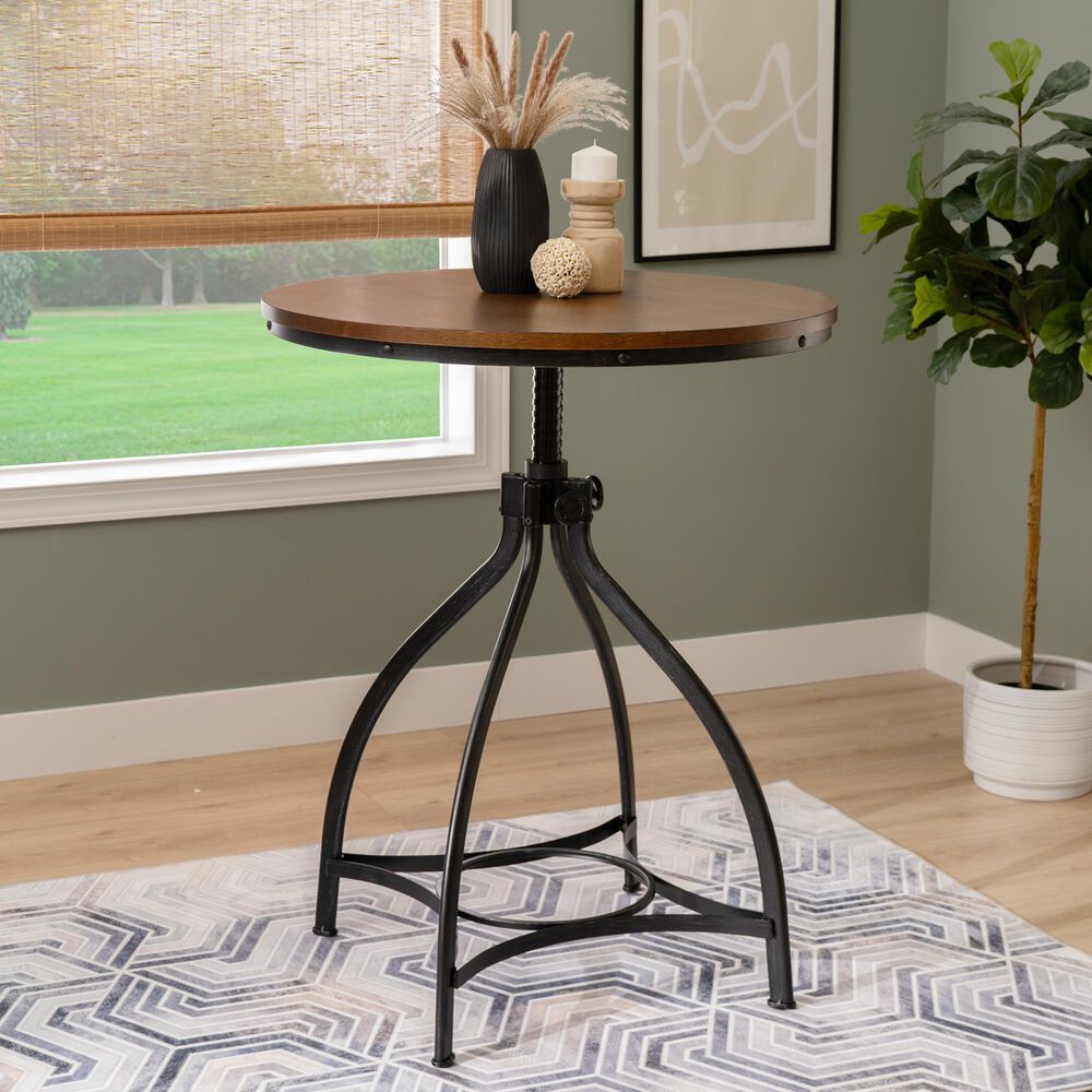 Linon Home Decor Hawkford Adjustable Round Bar Table in Brown and Gunmetal - Table Only, , large