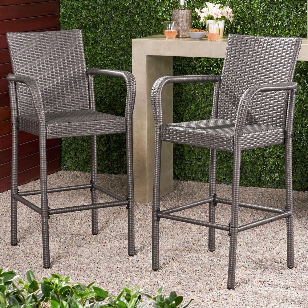 Hearth and Haven Littleton Outdoor Bar Stool in Grey &#40;Set of 2&#41;, , large