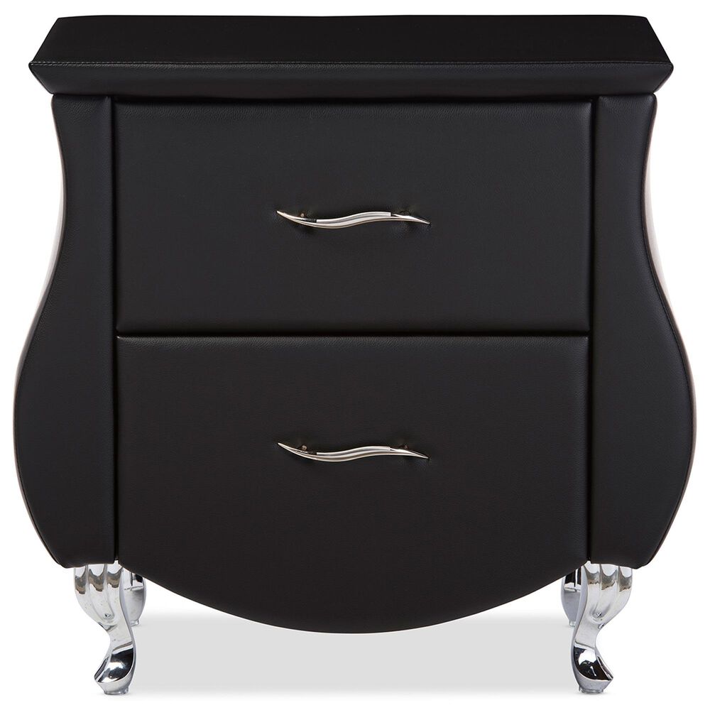 Baxton Studio Erin 2-Drawer Nightstand with Black Faux Leather Upholstery in Chrome, , large