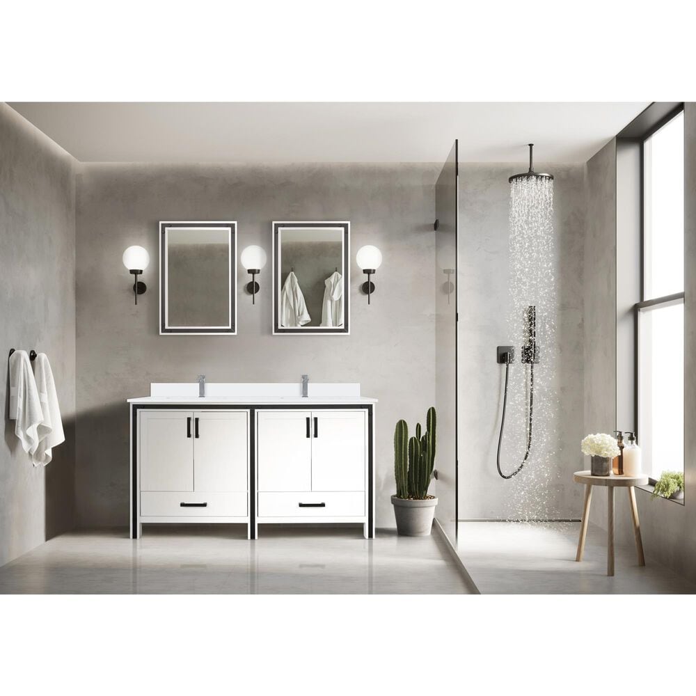 Lexora Home Ziva 60&quot; Double Bathroom Vanity in White with 2 cm White Quartz Top and Rectangular Sinks, , large