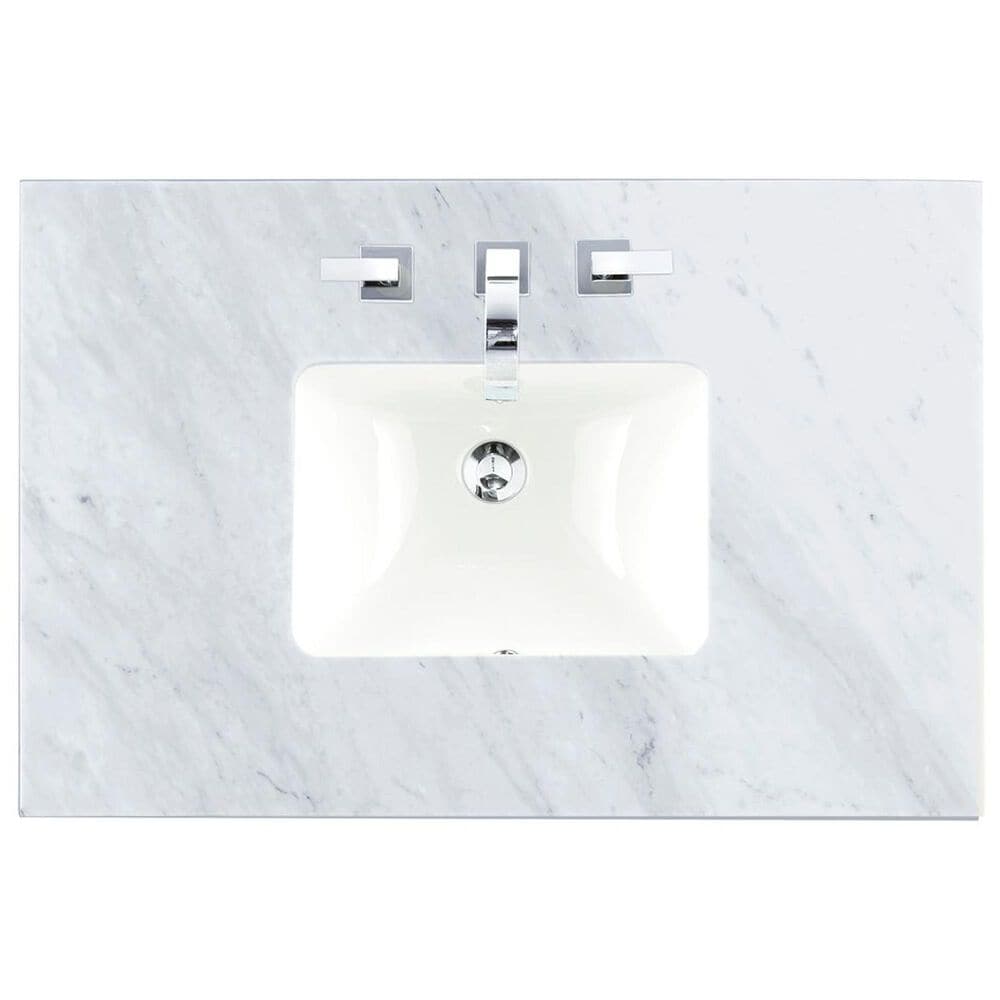 James Martin Vanities Breckenridge 36" Single Bathroom Vanity in Smokey Celadon with 3 cm Carrara White Marble Top and Rectangular Sink, , large