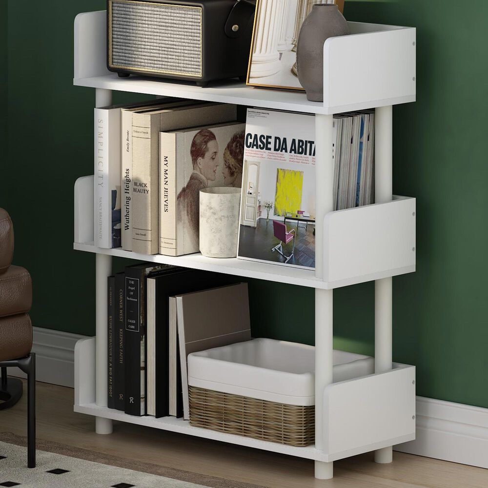 HOMLUX Turn-N-Tube 3-Tier Open Display Storage Bookshelf in White, , large