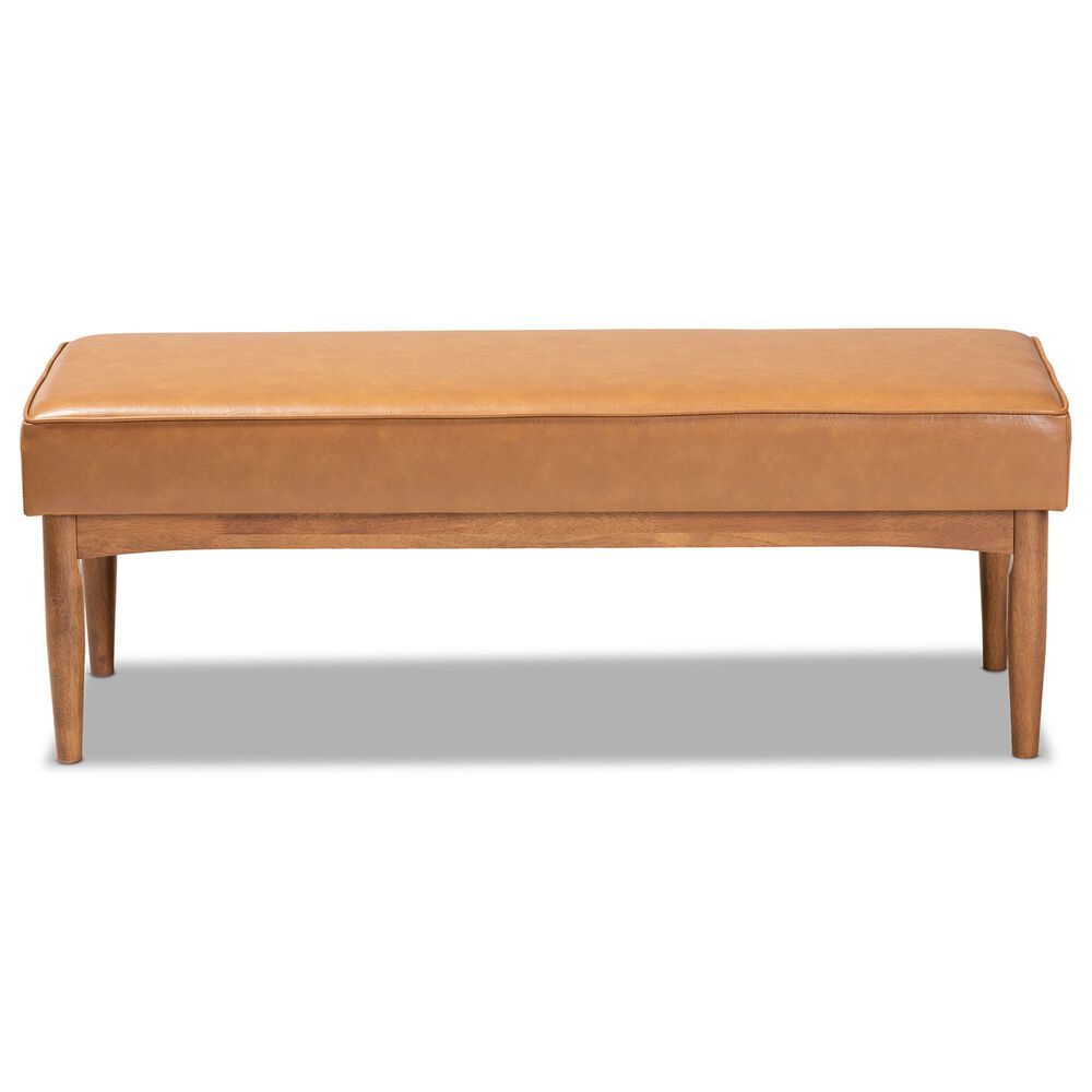 Baxton Studio Arvid Dining Bench with Tan Cushion in Walnut Brown, , large