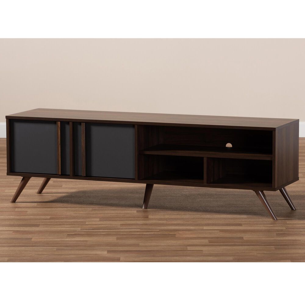 Baxton Studio Naoki 59" 2-Door TV Stand in Grey and Walnut, , large