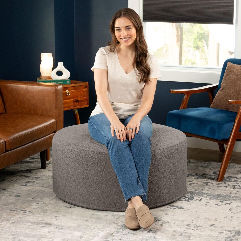 Jaxx Candler Boucle Fabric Ottoman in Dark Grey, , large