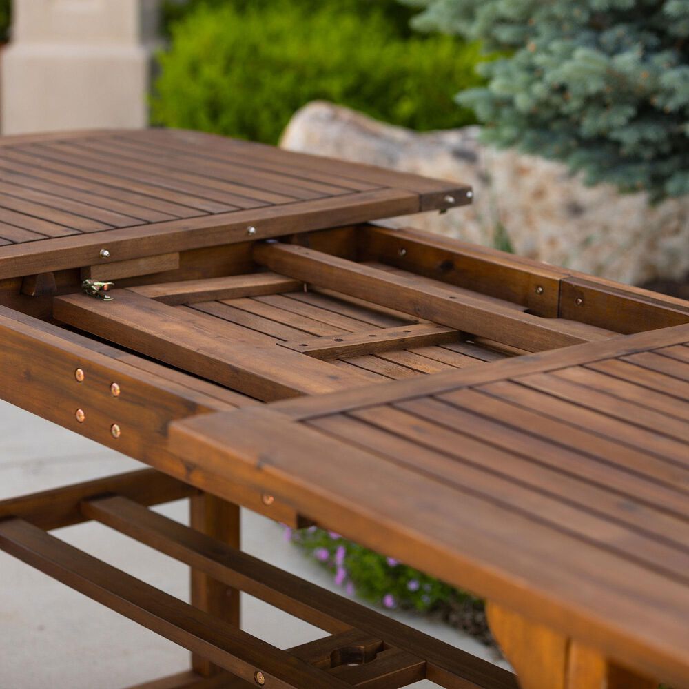 Walker Edison Acacia Wood Patio Butterfly Dining Table in Dark Brown, , large