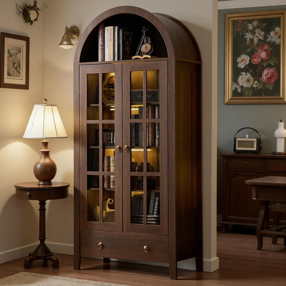 HOMLUX 71" Arched Curved Storage Cabinet in Walnut, , large