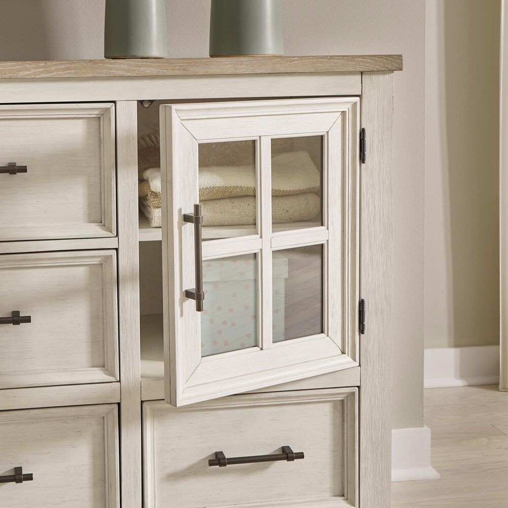 Ashley Shaybrock 5-Drawer Dresser in Antiqued White and Brown, , large