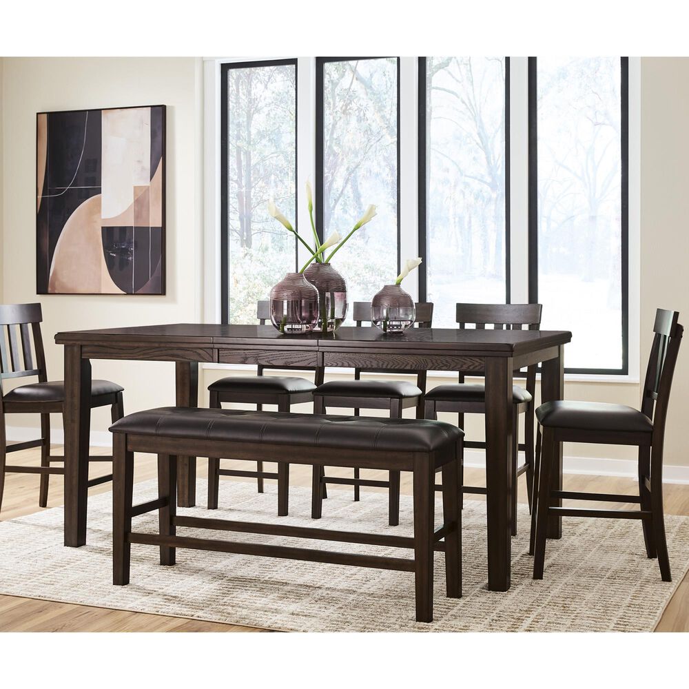 Ashley Haddigan 25.38 Faux Leather Dining Bench in Dark Brown, , large