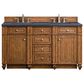 James Martin Vanities Bristol 60" Double Bathroom Vanity in Saddle Brown with 3 cm Charcoal Soapstone Quartz Top and Rectangular Sinks, , large