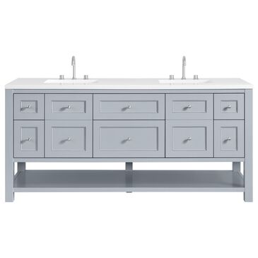 James Martin Vanities Breckenridge 72" Double Bathroom Vanity in Serenity Blue with 3 cm White Zeus Quartz Top and Rectangular Sinks, , large