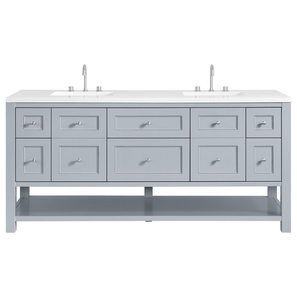 James Martin Vanities Breckenridge 72" Double Bathroom Vanity in Serenity Blue with 3 cm White Zeus Quartz Top and Rectangular Sinks, , large