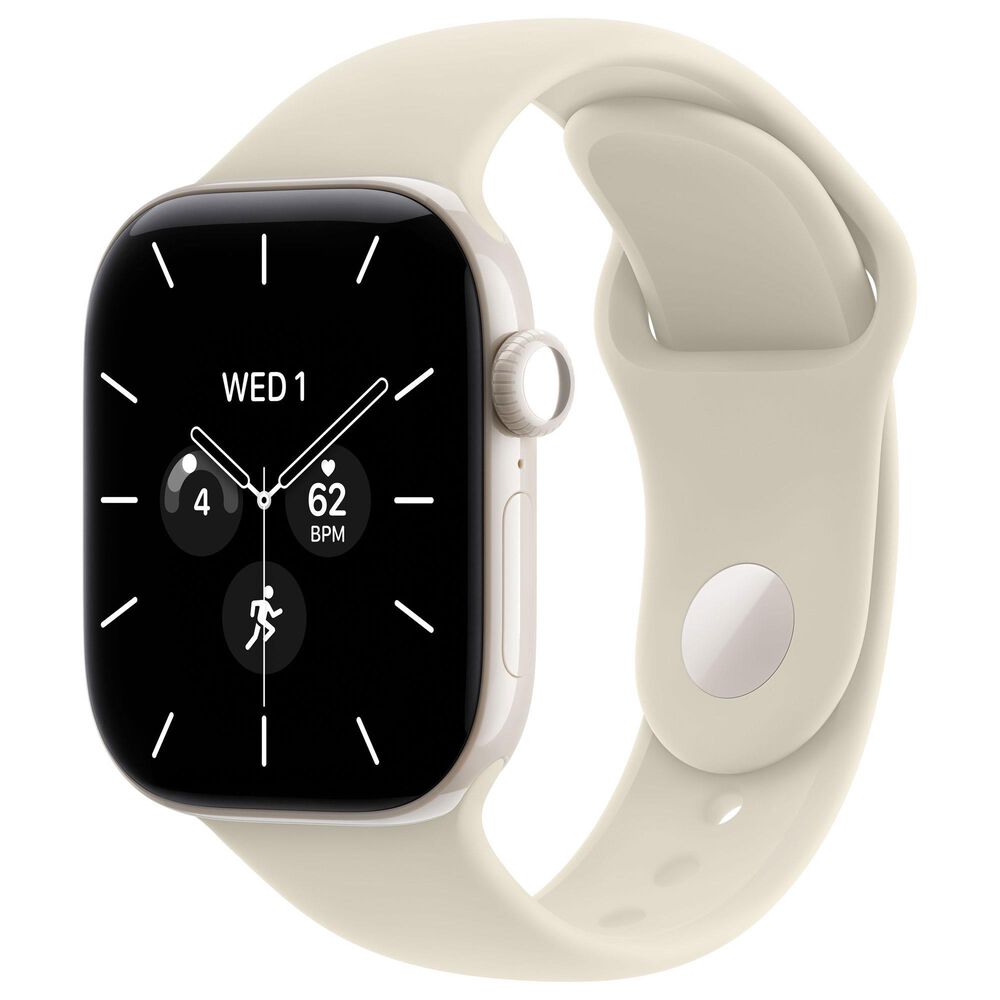 Apple Watch Series 12 (GPS + Cellular) 42mm Pearl White Ceramic Case with Sand Sport Band - M/L and 2-Year AppleCare+, , large