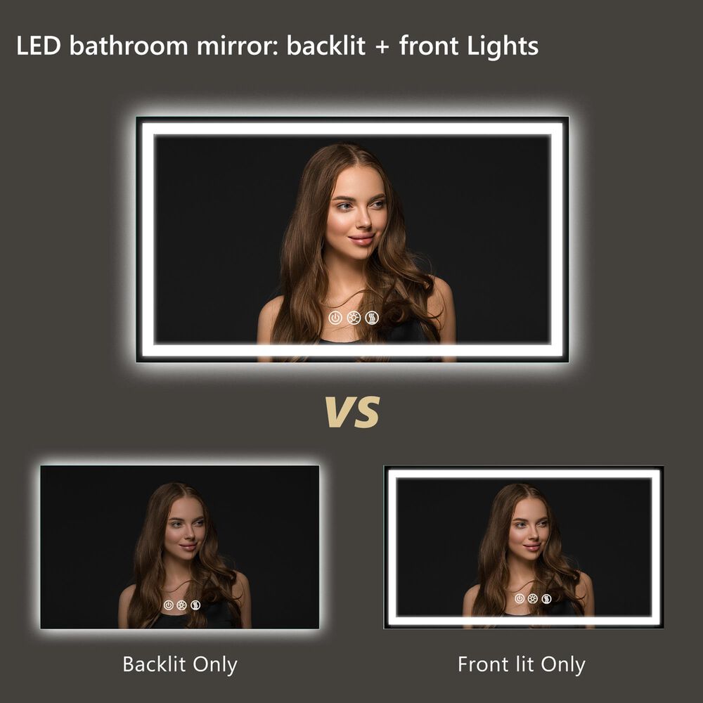 HOMLUX 60" x 36" LED Bathroom Makeup Mirror in Silver, , large