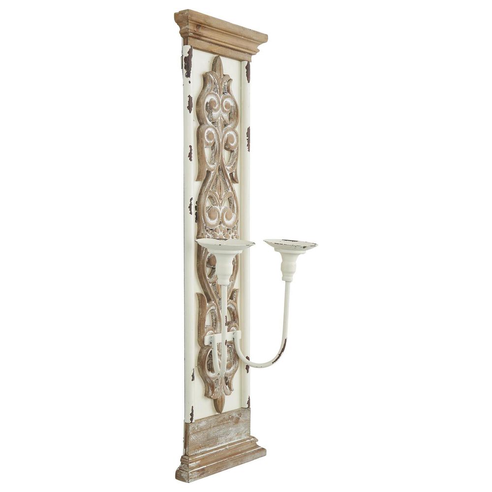Maple and Jade Scroll Pillar 2 Plate Indoor/Outdoor Wall Sconce in Washed Brown and Distressed White, , large