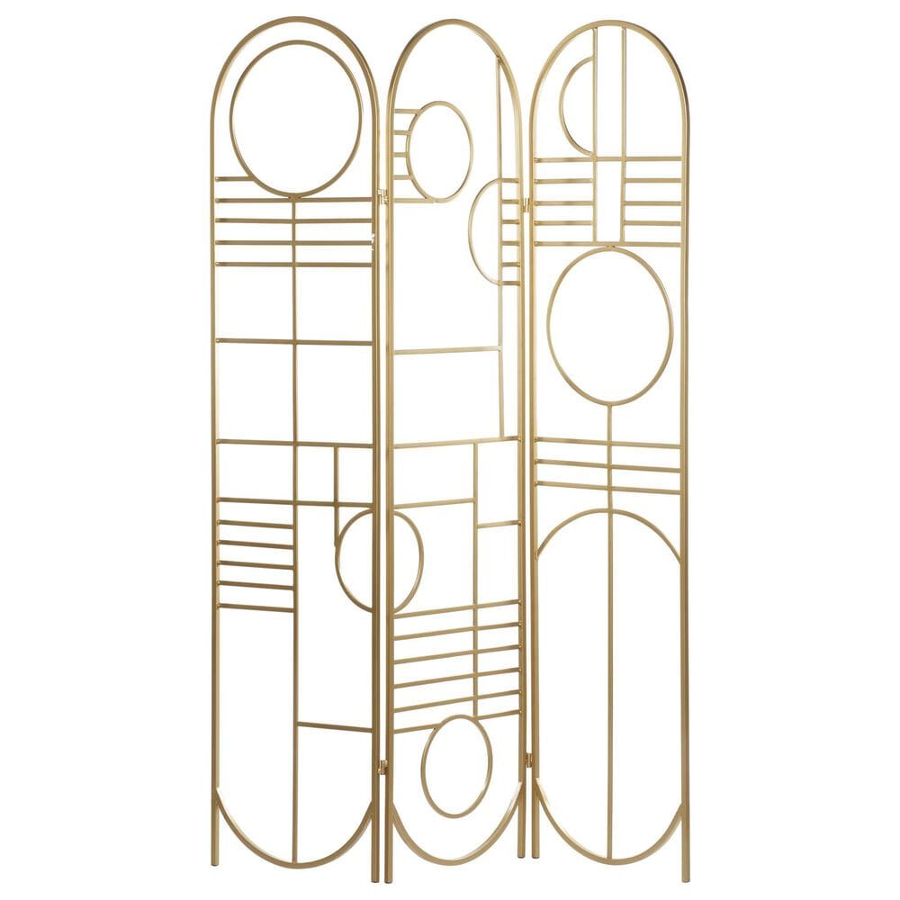 Maple and Jade 3-Panel Geometric Arched Room Divider Screen in Gold, , large
