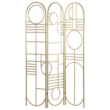 Maple and Jade 3-Panel Geometric Arched Room Divider Screen in Gold, , large