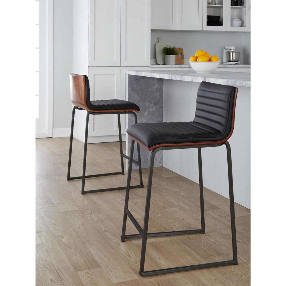 Lumisource Mason Mara Counter Stool with Black Cushion in Black and Walnut &#40;Set of 2&#41;, , large