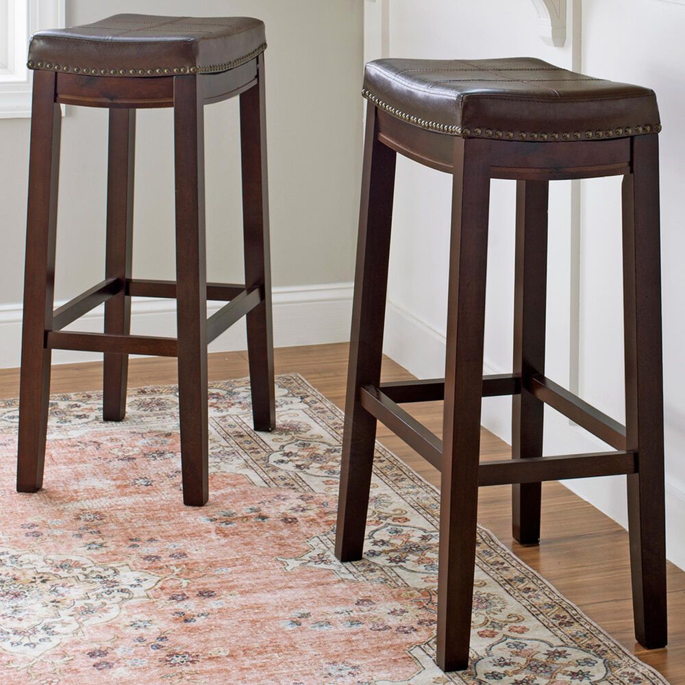 Linon Home Decor Claridge Bar Stool with Brown Cushion in Dark Brown (Set of 2), , large