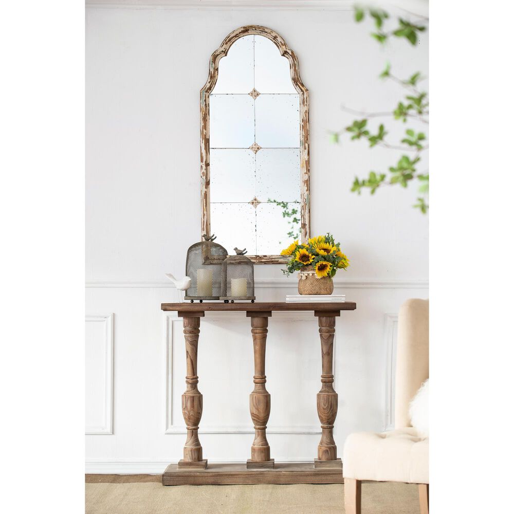 Hearth and Haven Wood Arched Mirror with 3 Small Medallions in Cream and Gold, , large