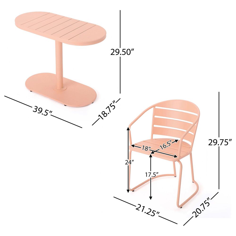Hearth and Haven Santa Monica 3-Piece Outdoor Bistro Set in Coral, , large