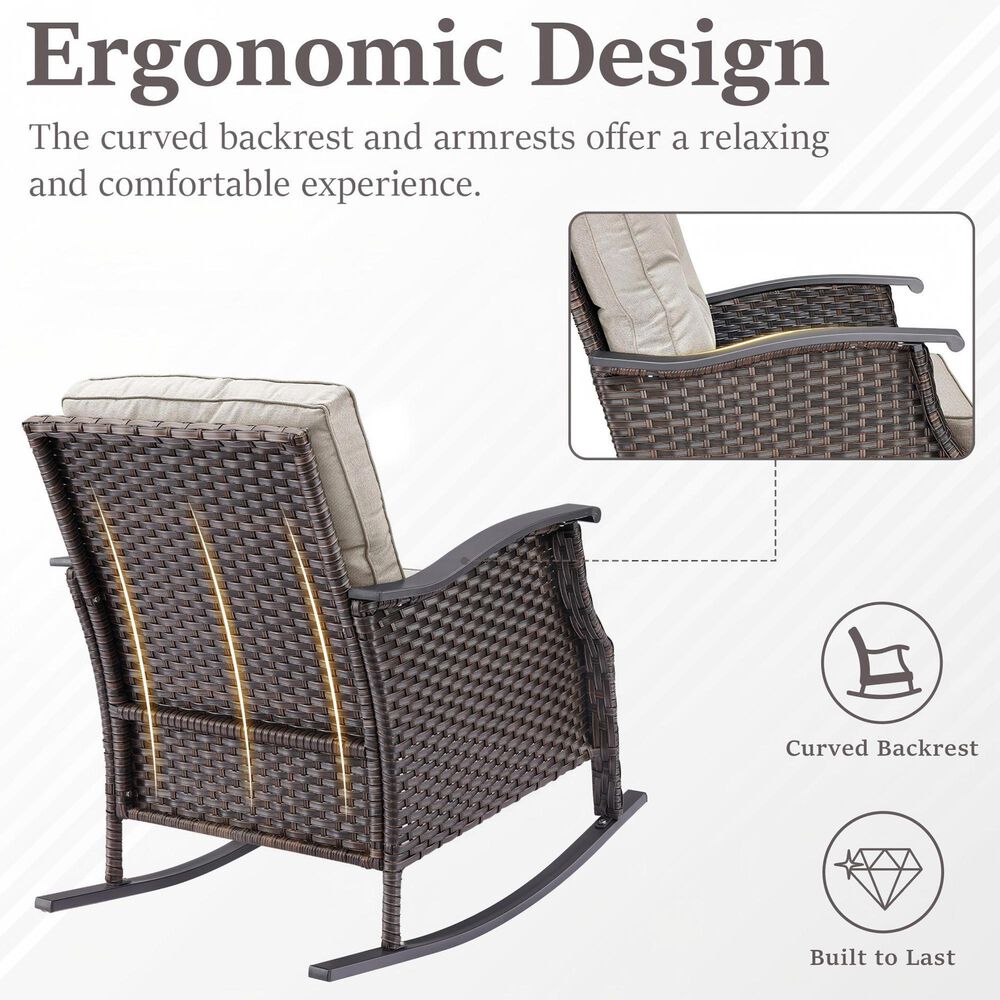 Sunwell Garden 3-Piece Patio Chat Set with Two Rocking Chair in Beige, , large