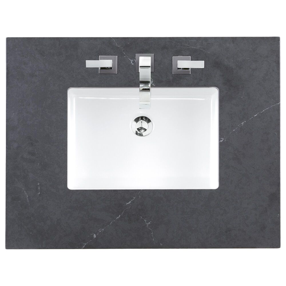 James Martin Vanities Brittany 30&quot; Single Bathroom Vanity in Black Onyx with 3 cm Charcoal Soapstone Quartz Top and Rectangle Sink, , large