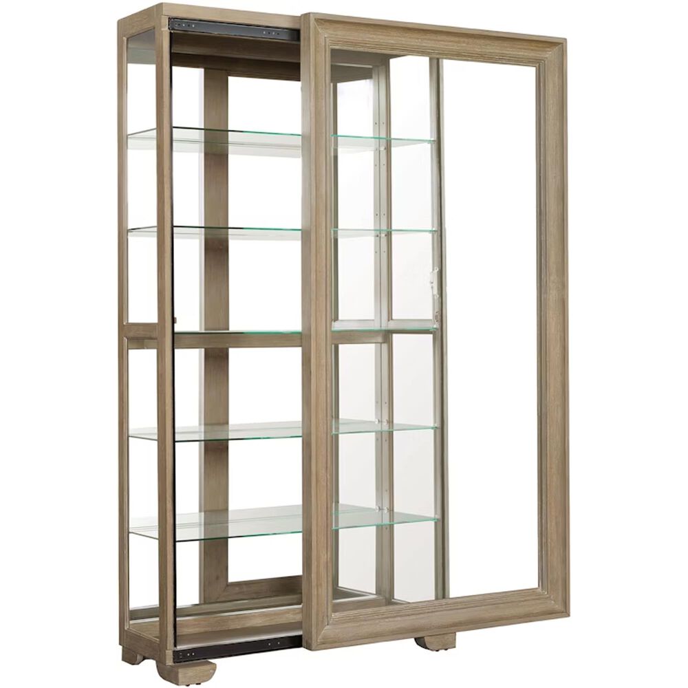 Chapel Hill Modern 5-Shelf Sliding Door Curio with LED in Light Brown, , large