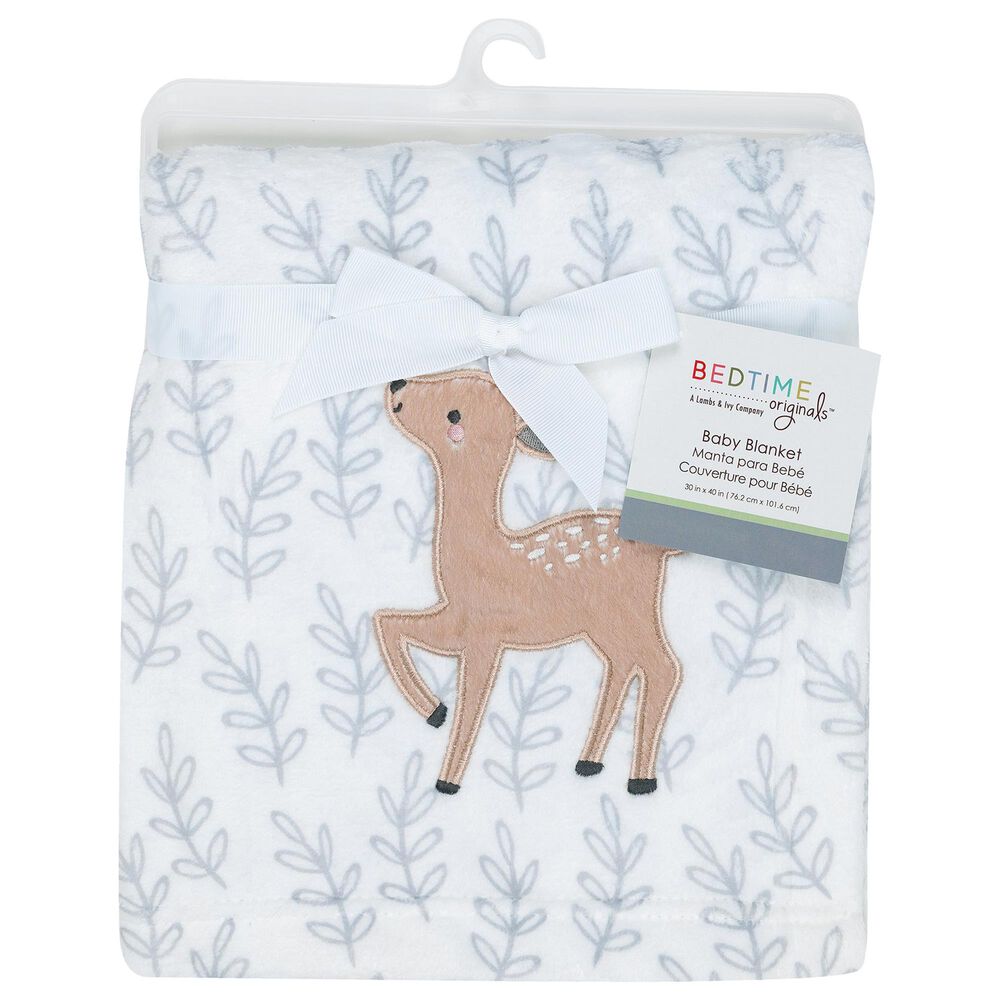 Lambs and Ivy Deer Park Baby Blanket in Brown, White and Grey, , large
