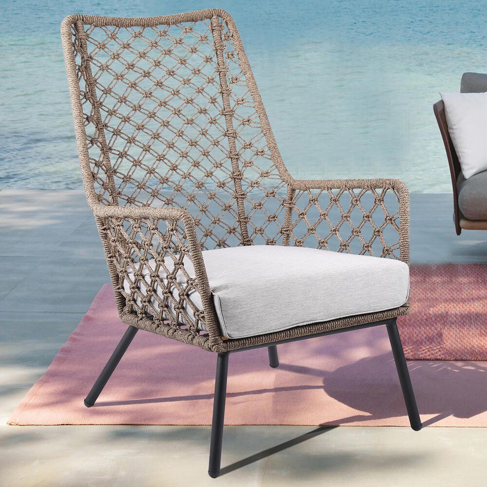 Hearth and Haven MarcoOutdoor Lounge Chair with Light Brown Truffle Rope in Gray, , large