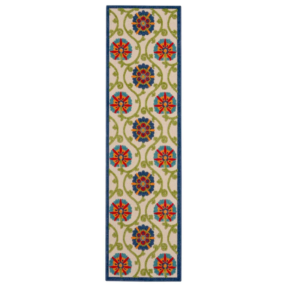 Nourison Aloha ALH19 2" x 6" Blue and Multicolor Indoor/Outdoor Runner, , large
