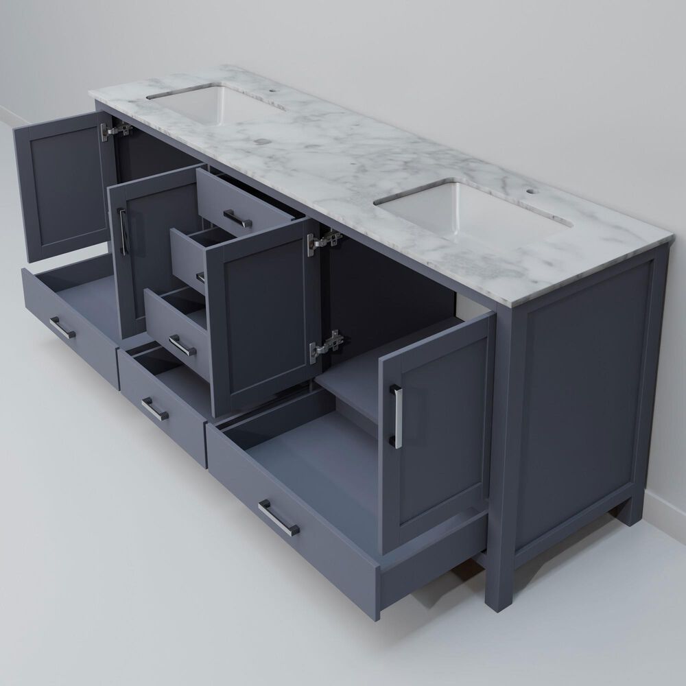 Lexora Home Jacques 72&quot; Double Bathroom Vanity in Dark Grey with 2 cm White Carrara Marble Top and Rectangular Sinks, , large