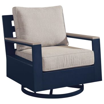 Ashley East Beach Patio Swivel Glider Chair with Cushion in Navy Blue and Driftwood, , large