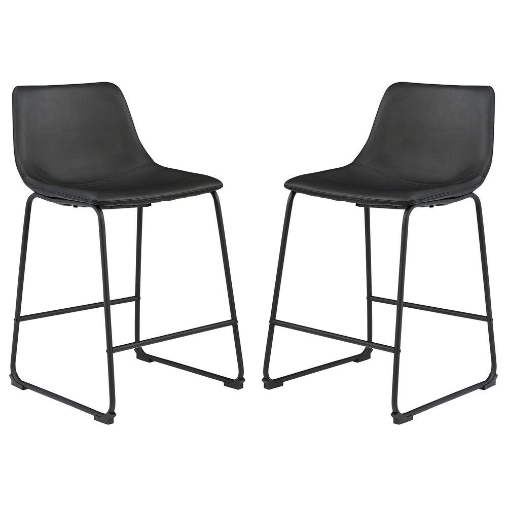 Ashley Centiar Upholstered Barstool in Black Faux Leather &#40;Set of 2&#41;, , large