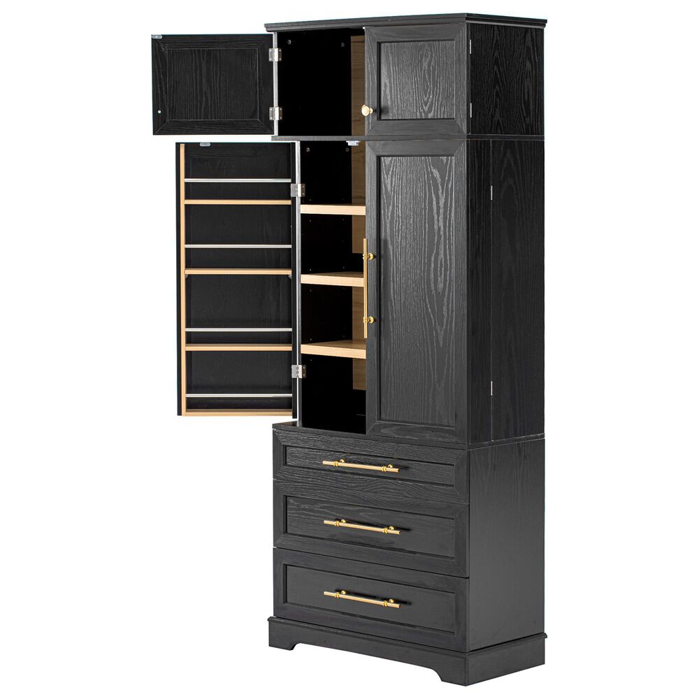 HOMLUX 78.2" Tall Farmhouse Kitchen Pantry Cabinet with 8 Door Shelves, Storage Cabinet with 3 Adjustable Shelves, 3 Large Drawers, Versatile Cupboard for Kitchen, Dining &amp; Bathroom, Ash Black, , large
