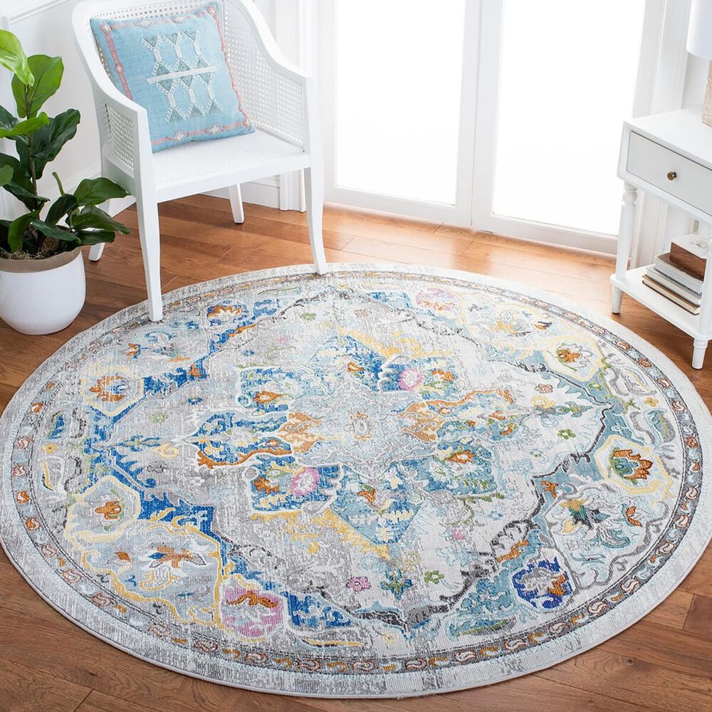 Safavieh Aria 6&#39;6&quot; Round Grey and Blue Area Rug, , large