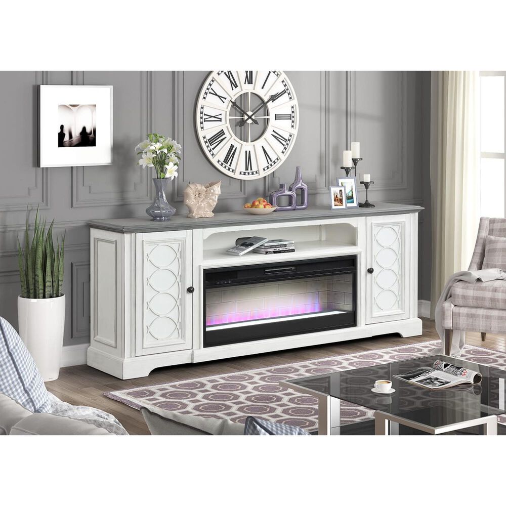 Ironleaf Montgomery 82" Fireplace TV Stand in Antique White and Grey, , large
