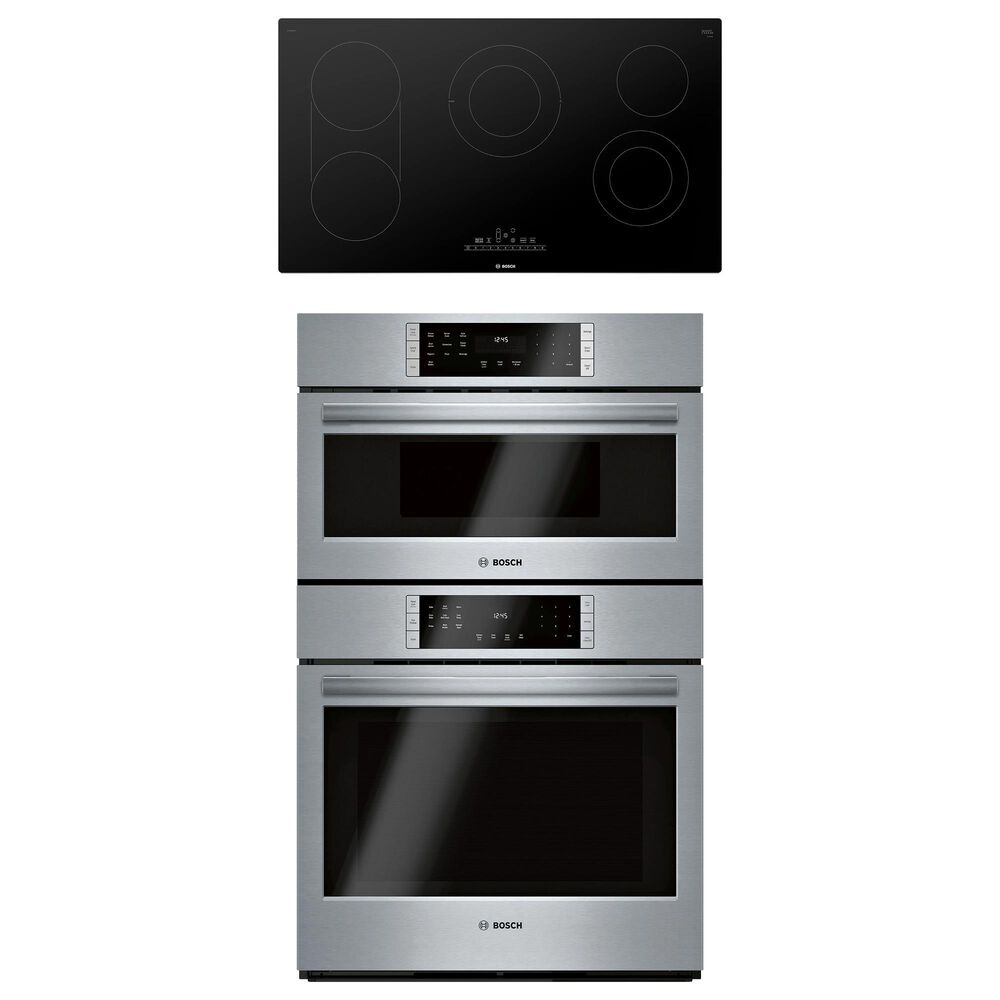 Bosch 800 Series 2-Piece Kitchen Package with Stainless Steel 6.2 Cu. Ft. 3D HotAir Combination Oven and Black 36" Electric Cooktop, , large