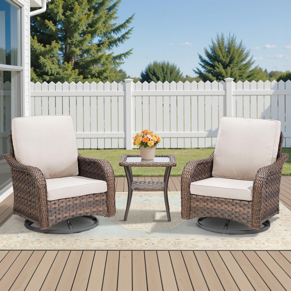 Hearth and Haven 3-Piece Outdoor Bistro Set with Swivel Gliders Rocker in Beige, , large