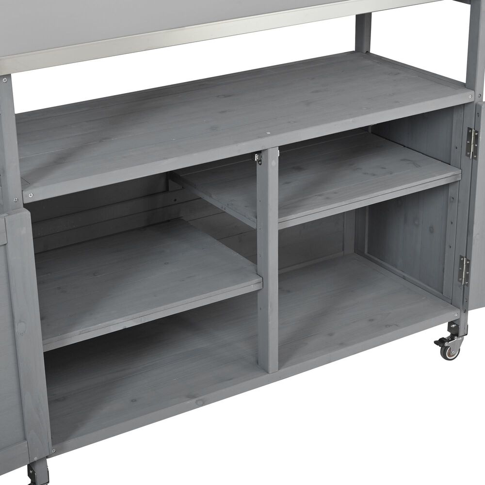 Hearth and Haven Outdoor Kitchen Island Cart with Adjustable Shelves and Stainless Steel Top in Gray, , large