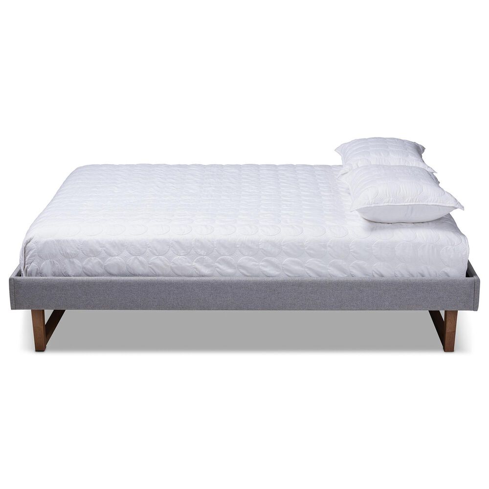 Baxton Studio Liliya Queen Platform Bed Frame with Light Grey Upholstered in Walnut Brown, , large