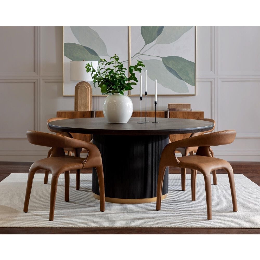 Club Collection By Sunpan Kalla 68" Round Dining Table in Charcoal and Brushed Gold - Table Only, , large