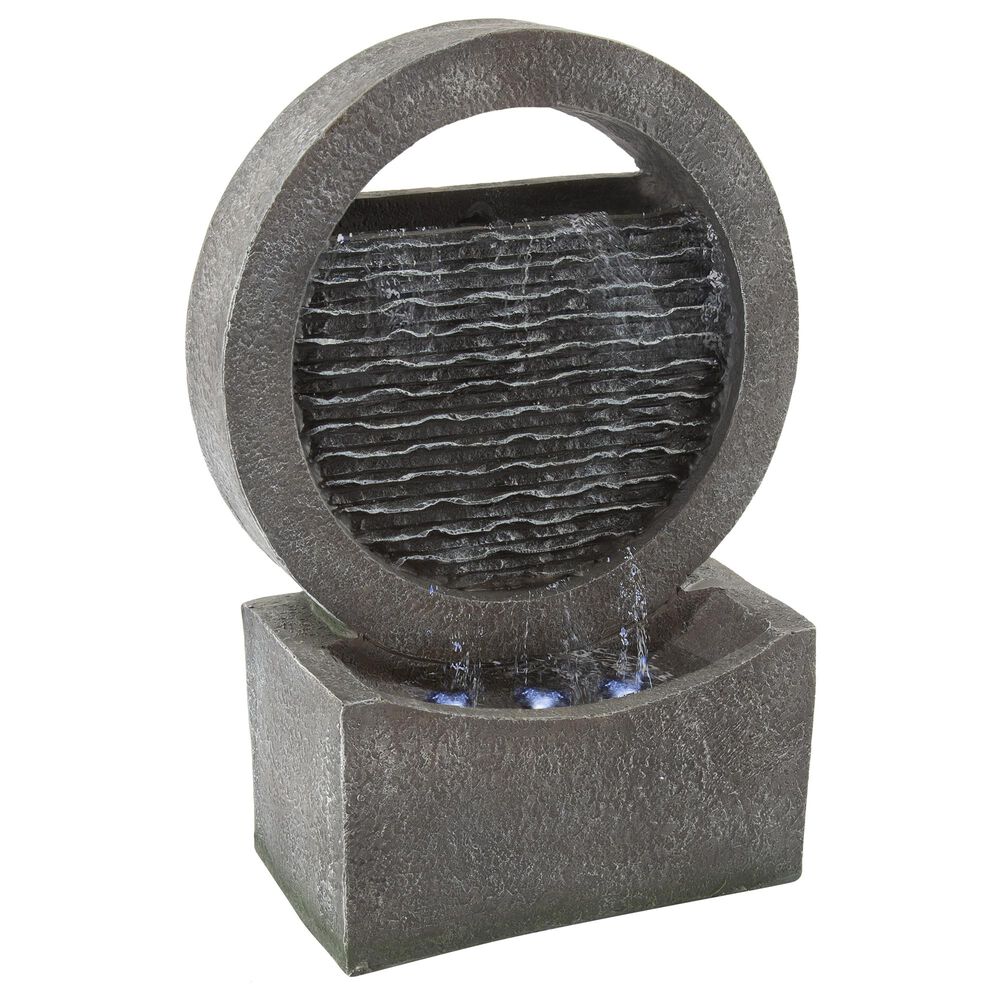 Timberlake Pure Garden Round LED Cascade Fountain in Stone Gray, , large