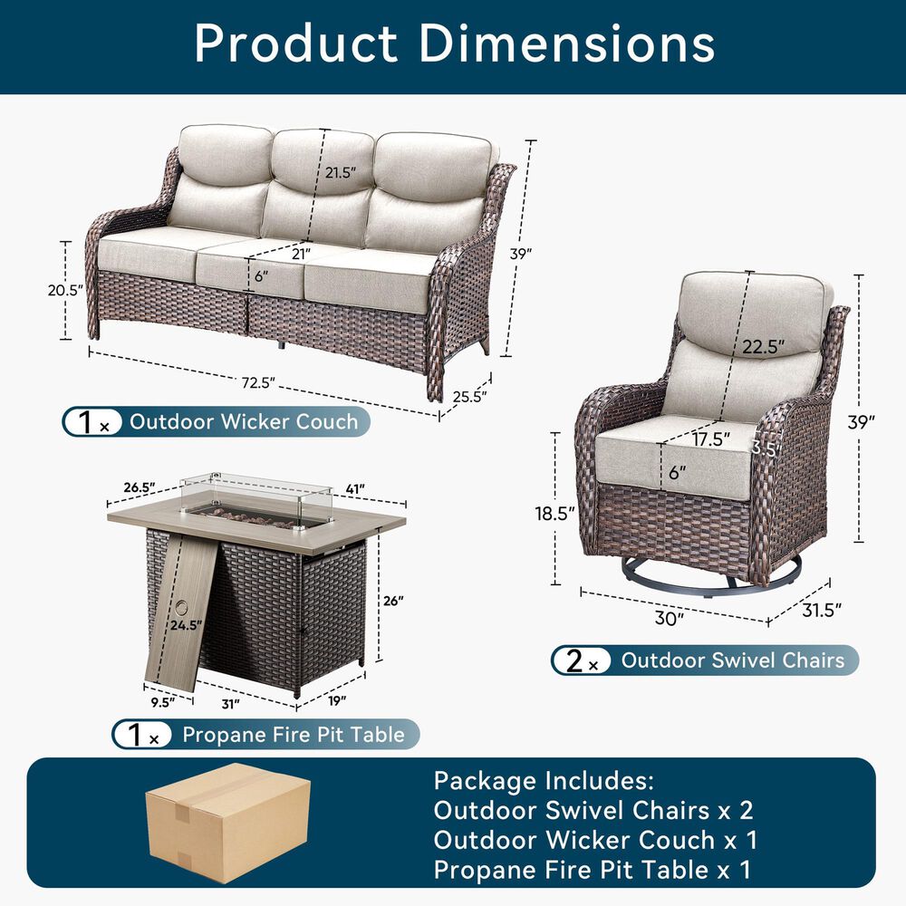 Sunwell Garden 4-Piece Firepit Set in Beige, , large