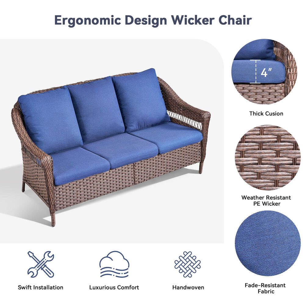 Sunwell Garden 4-Piece Patio Chat Set with Coffee Table in Navy, , large