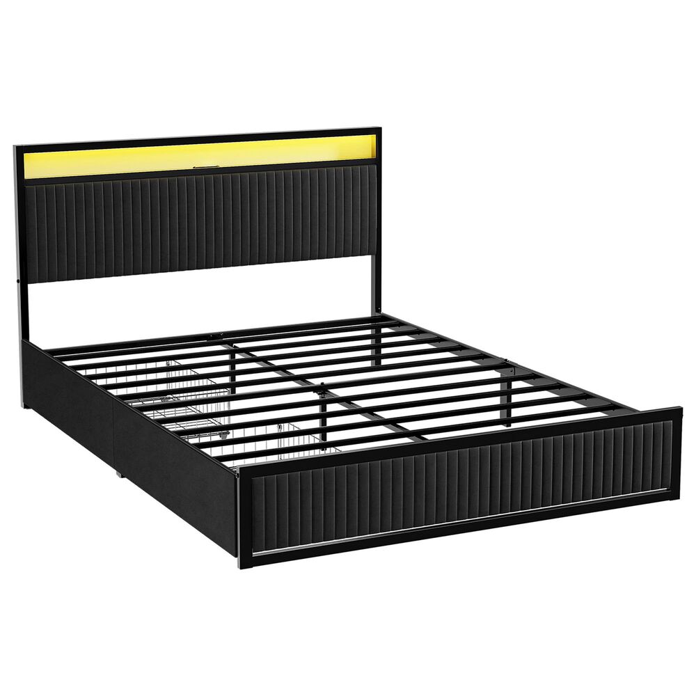 HOMLUX Full Upholstered Platform Storage Bed Frame in Black, , large