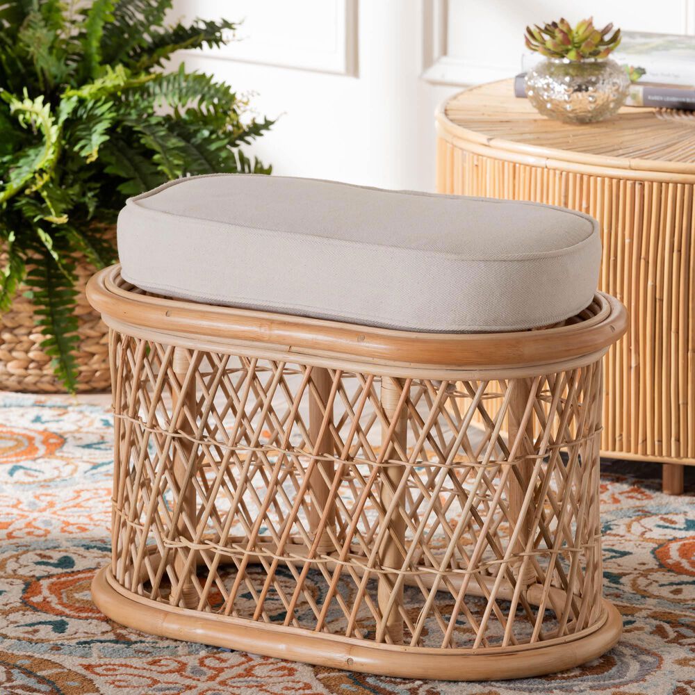bali &amp; pari Ladonna Ottoman Footstool with Natural Rattan in Neutral, , large